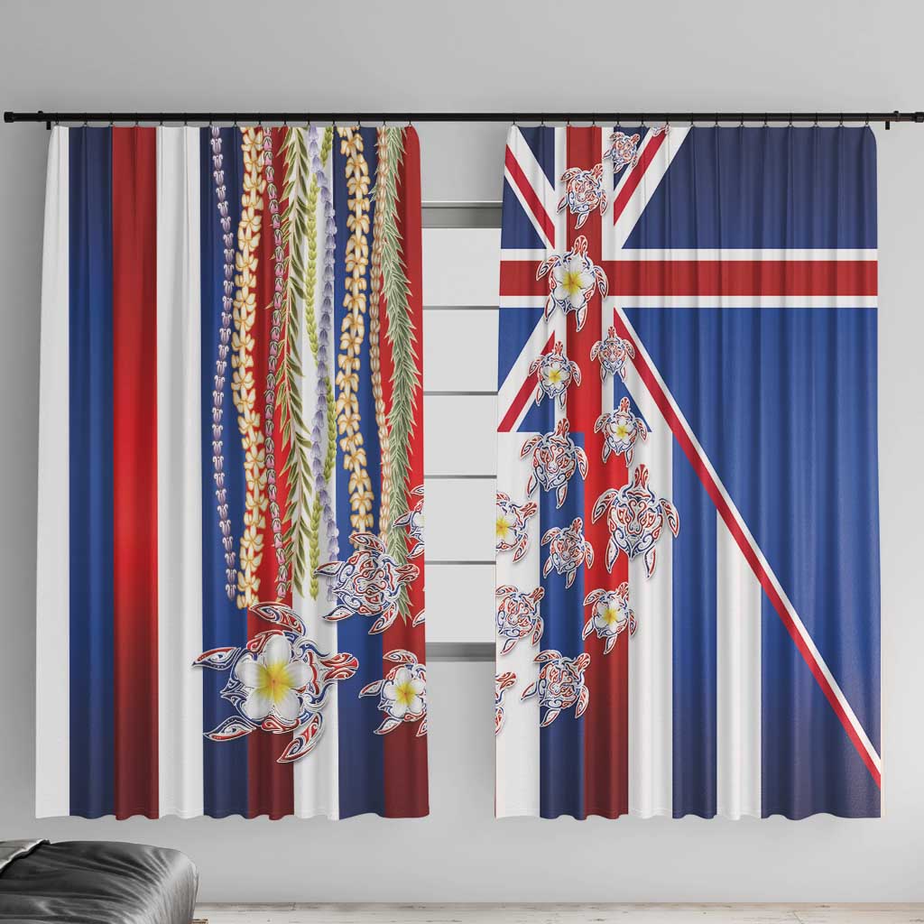 Hawaiian Polynesian Tribal Turtles Window Curtain with Lei and Flag Style LT03 With Hooks Multicolor - Polynesian Pride