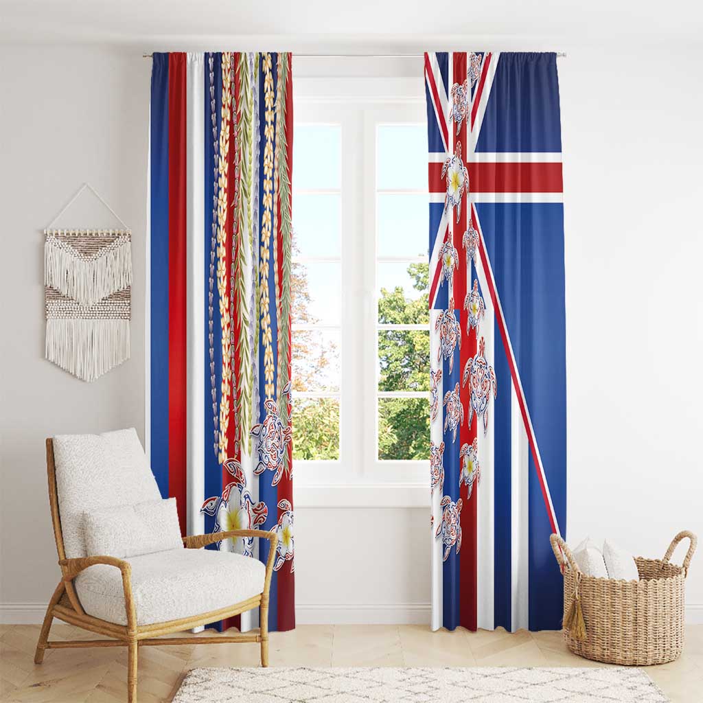 Hawaiian Polynesian Tribal Turtles Window Curtain with Lei and Flag Style LT03 - Polynesian Pride