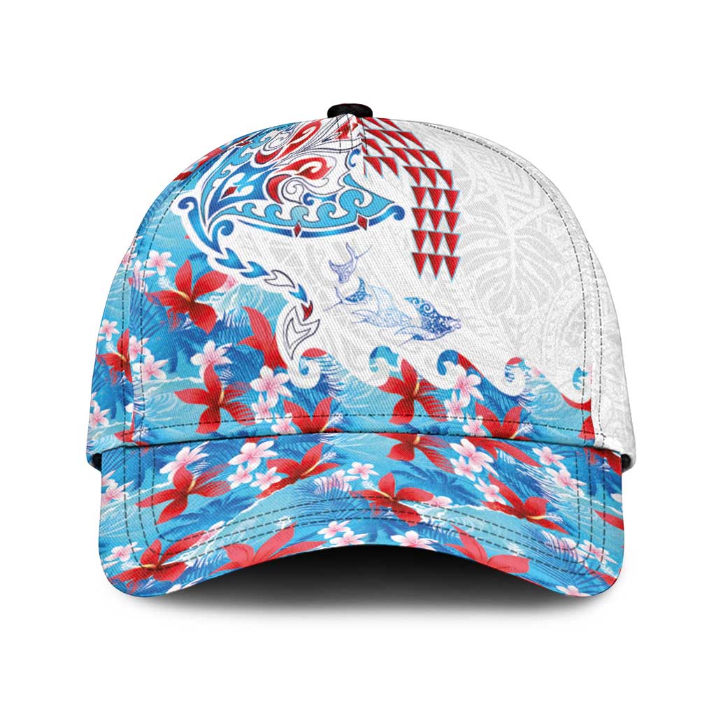 Hawaiian Tribal Manta Ray Classic Cap Kakau Tattoo and Flowers Surfing Waves Pattern Ocean Color LT03 Universal Fit Multicolor - Polynesian Pride