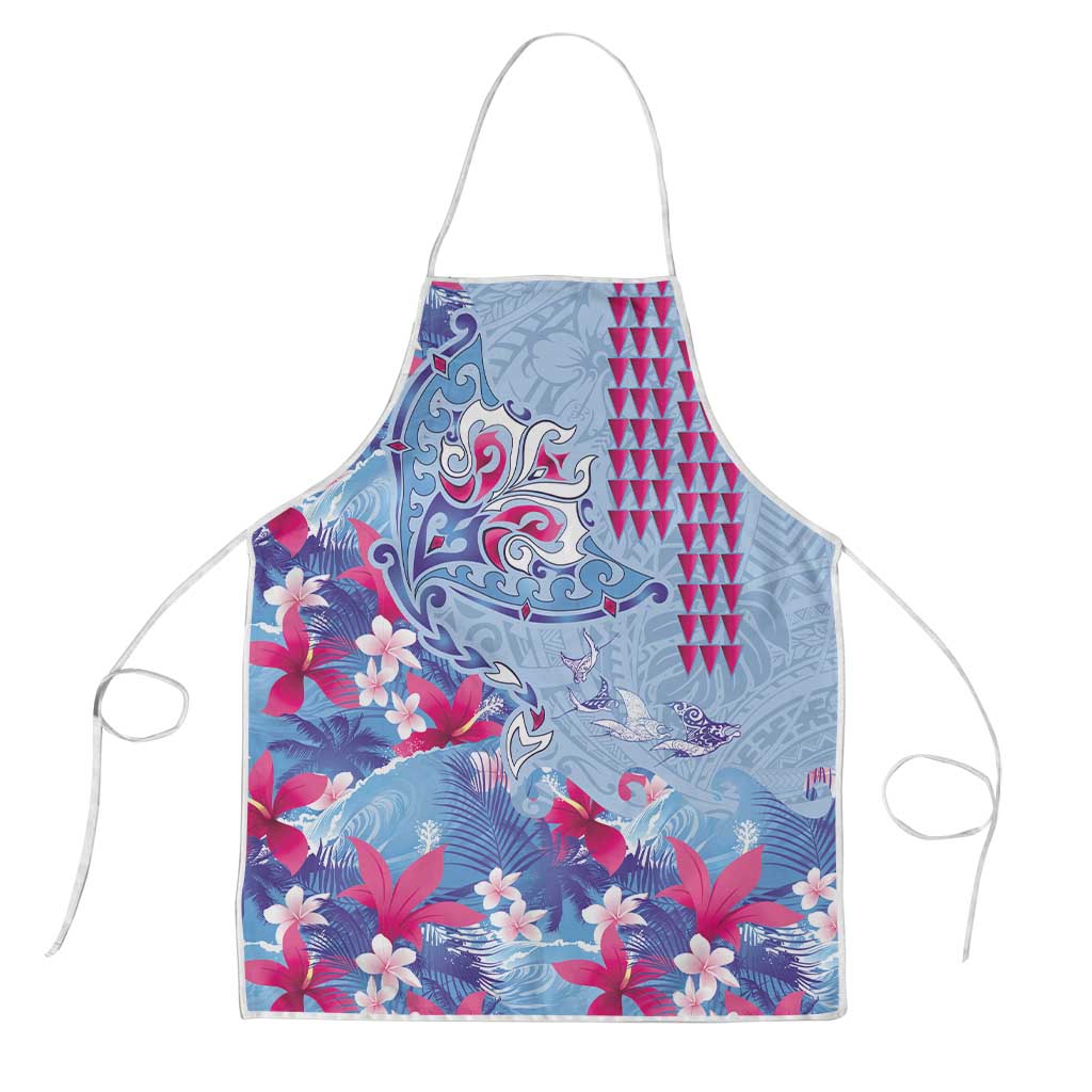 Hawaiian Tribal Manta Ray Apron Kakau Tattoo and Flowers Surfing Waves Pattern Soft Color LT03 Multicolor - Polynesian Pride