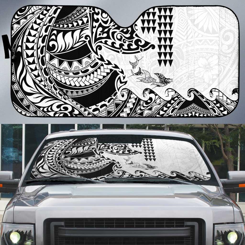 Hawaiian Tribal Manta Ray Auto Sun Shade Kakau Tattoo and Polynesian Art Motif Pattern LT03 Multicolor - Polynesian Pride