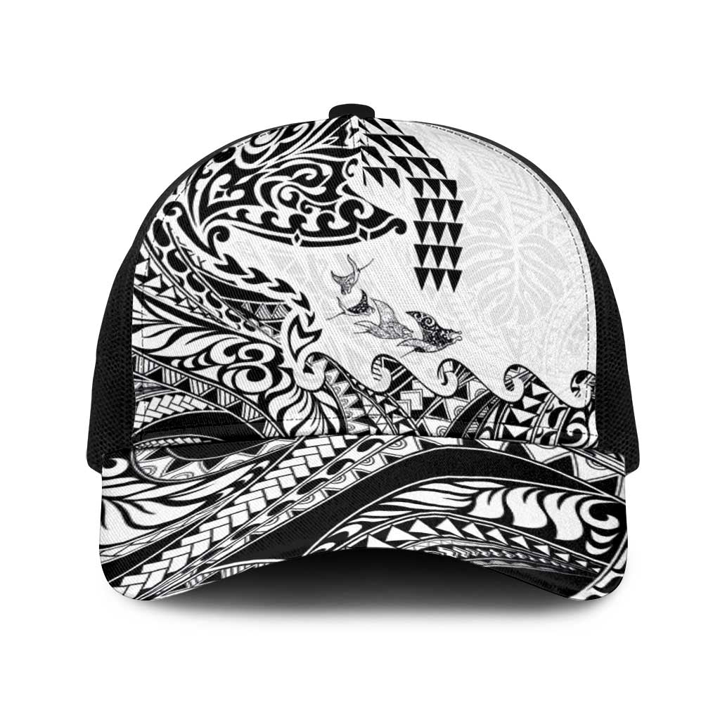 Hawaiian Tribal Manta Ray Baseball Net Cap Kakau Tattoo and Polynesian Art Motif Pattern LT03 One Size Black Multicolor - Polynesian Pride