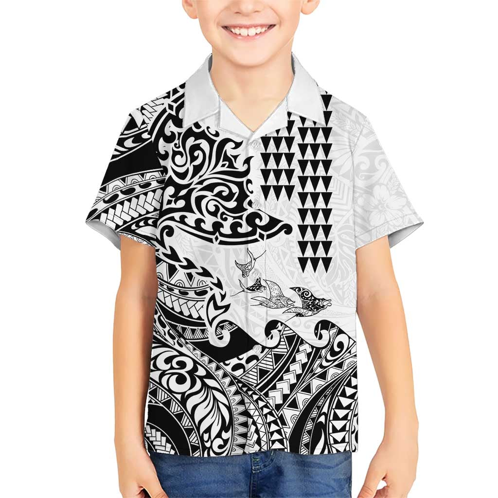 Hawaiian Tribal Manta Ray Kid Hawaiian Shirt Kakau Tattoo and Polynesian Art Motif Pattern LT03 Kid Multicolor - Polynesian Pride