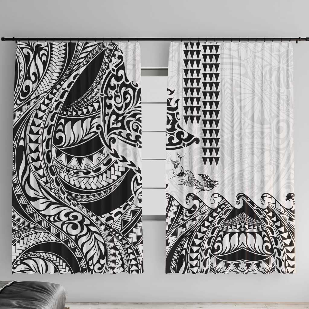 Hawaiian Tribal Manta Ray Window Curtain Kakau Tattoo and Polynesian Art Motif Pattern LT03 With Hooks Multicolor - Polynesian Pride