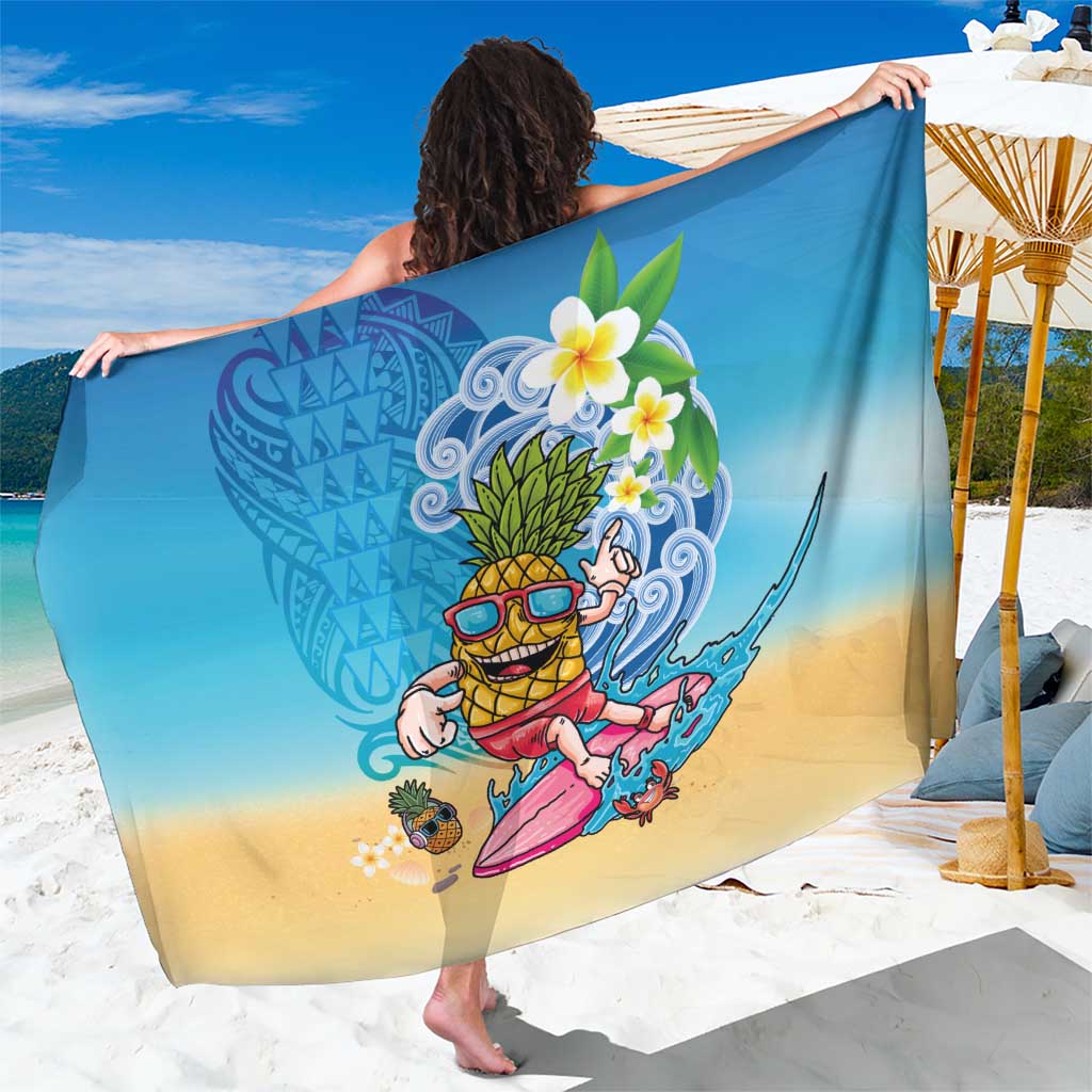 Hawaiian Funny Pineapple Surfing Sarong Beach with Tribal Kakau and Plumeria LT03 One Size 44 x 66 inches Multicolor - Polynesian Pride