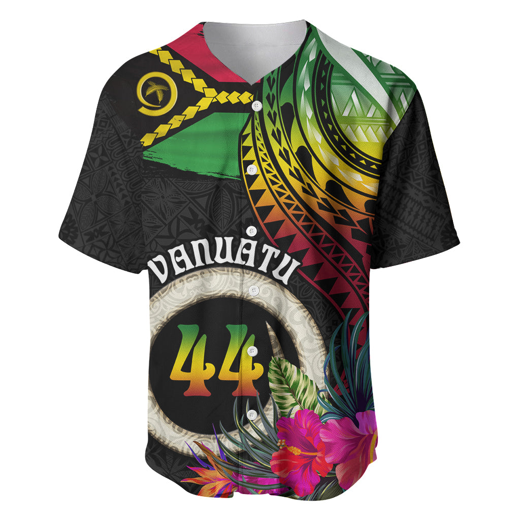 Personalised Vanuatu 44th Anniversary Baseball Jersey Boars Tusk Tugeta Yumi Selebretem Indipendens Dei LT03 Black - Polynesian Pride
