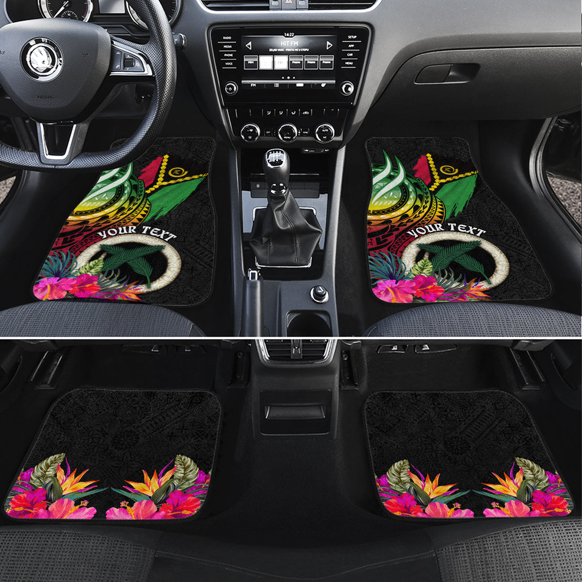 Personalised Vanuatu 44th Anniversary Car Mats Boars Tusk Tugeta Yumi Selebretem Indipendens Dei LT03 Set 4pcs Black - Polynesian Pride