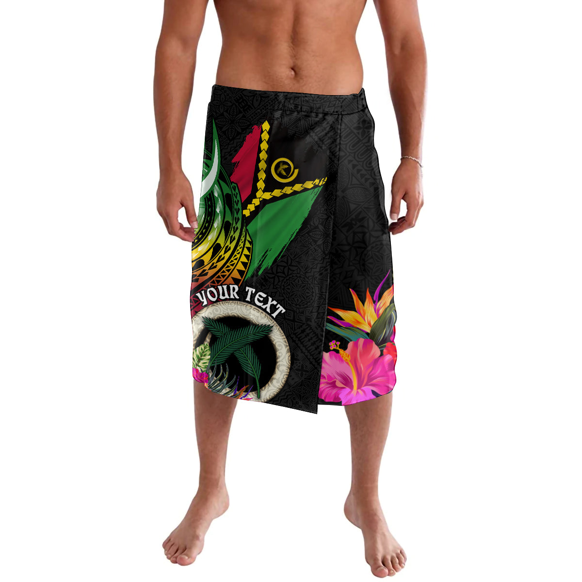 Personalised Vanuatu 44th Anniversary Lavalava Boars Tusk Tugeta Yumi Selebretem Indipendens Dei LT03 Black - Polynesian Pride