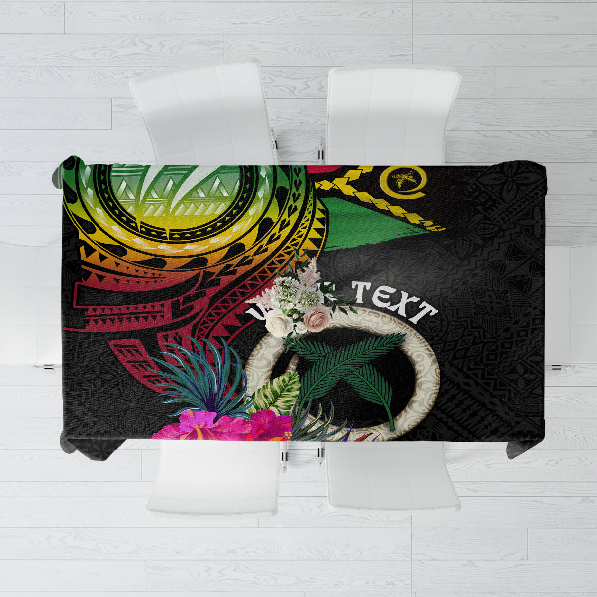 Personalised Vanuatu 44th Anniversary Tablecloth Boars Tusk Tugeta Yumi Selebretem Indipendens Dei LT03 Black - Polynesian Pride