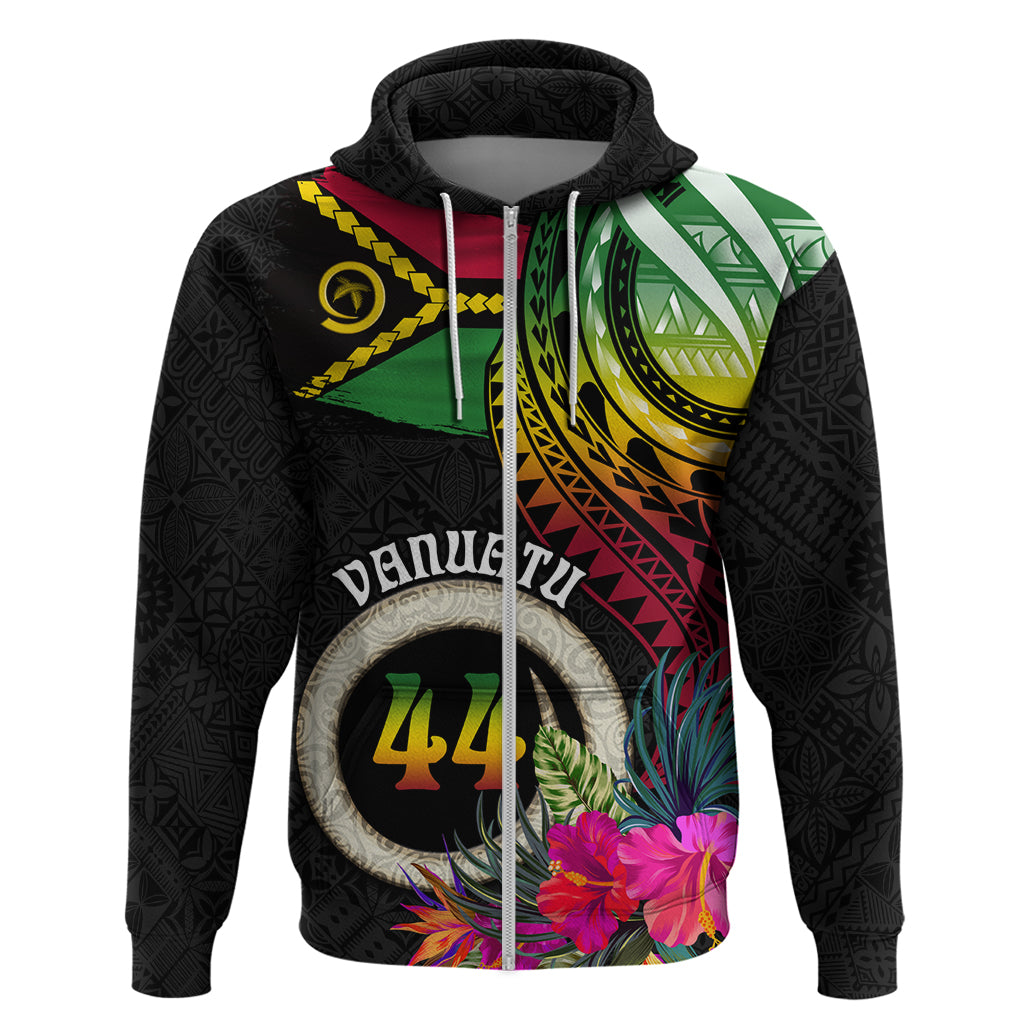 Personalised Vanuatu 44th Anniversary Zip Hoodie Boars Tusk Tugeta Yumi Selebretem Indipendens Dei LT03 Zip Hoodie Black - Polynesian Pride