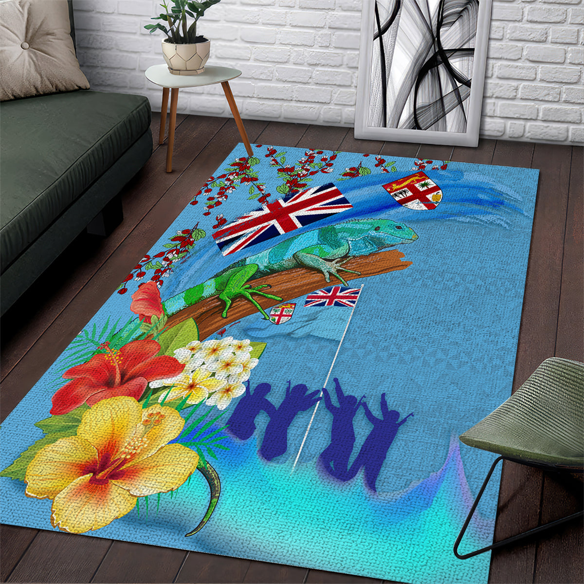 Fiji Day Area Rug Tagimoucia Flower and Melanesia Pattern LT03 Blue - Polynesian Pride