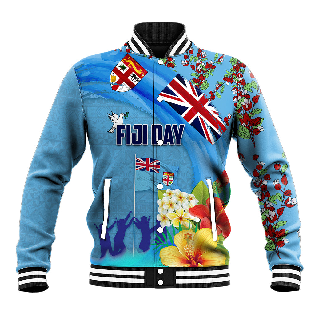 Fiji Day Baseball Jacket Tagimoucia Flower and Melanesia Pattern LT03 Unisex Blue - Polynesian Pride
