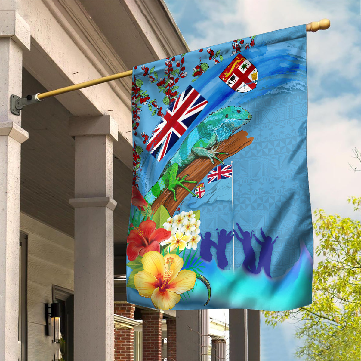 Fiji Day Garden Flag Tagimoucia Flower and Melanesia Pattern LT03 House Flag Blue - Polynesian Pride