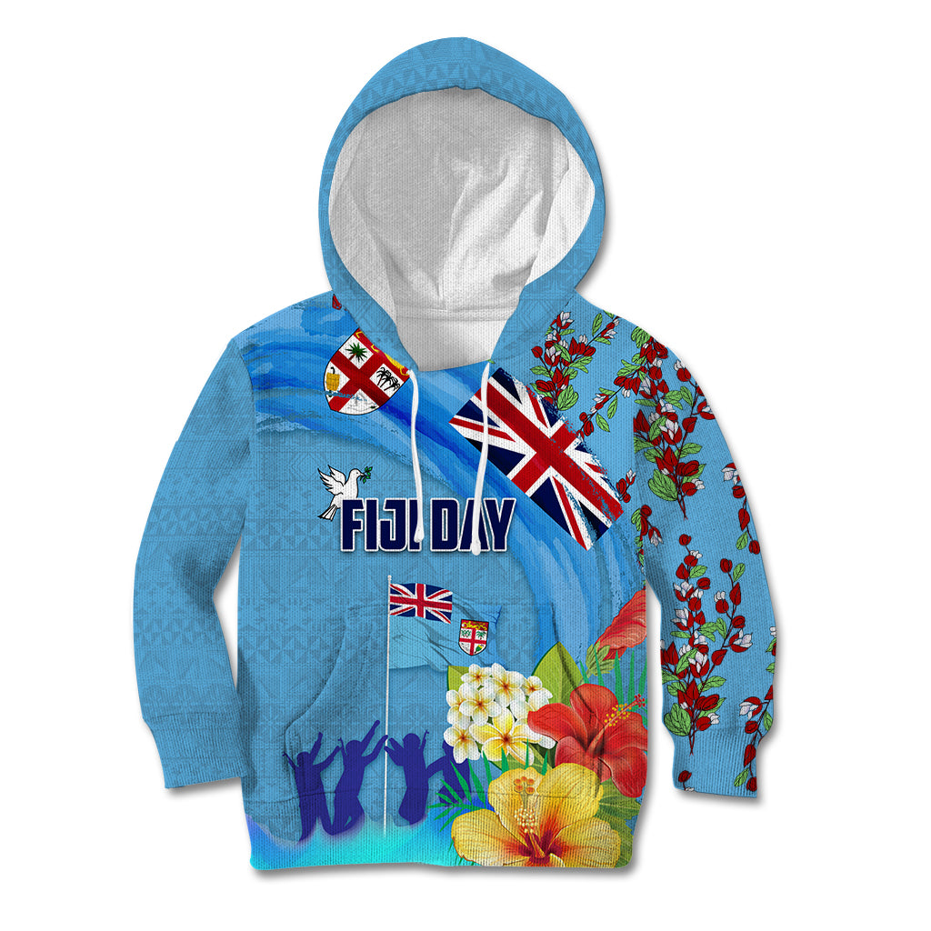 Fiji Day Kid Hoodie Tagimoucia Flower and Melanesia Pattern LT03 Hoodie Blue - Polynesian Pride