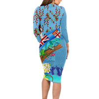 Fiji Day Long Sleeve Bodycon Dress Tagimoucia Flower and Melanesia Pattern LT03 - Polynesian Pride