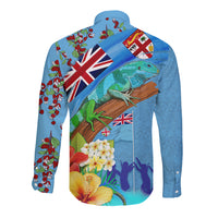 Fiji Day Long Sleeve Button Shirt Tagimoucia Flower and Melanesia Pattern LT03 - Polynesian Pride