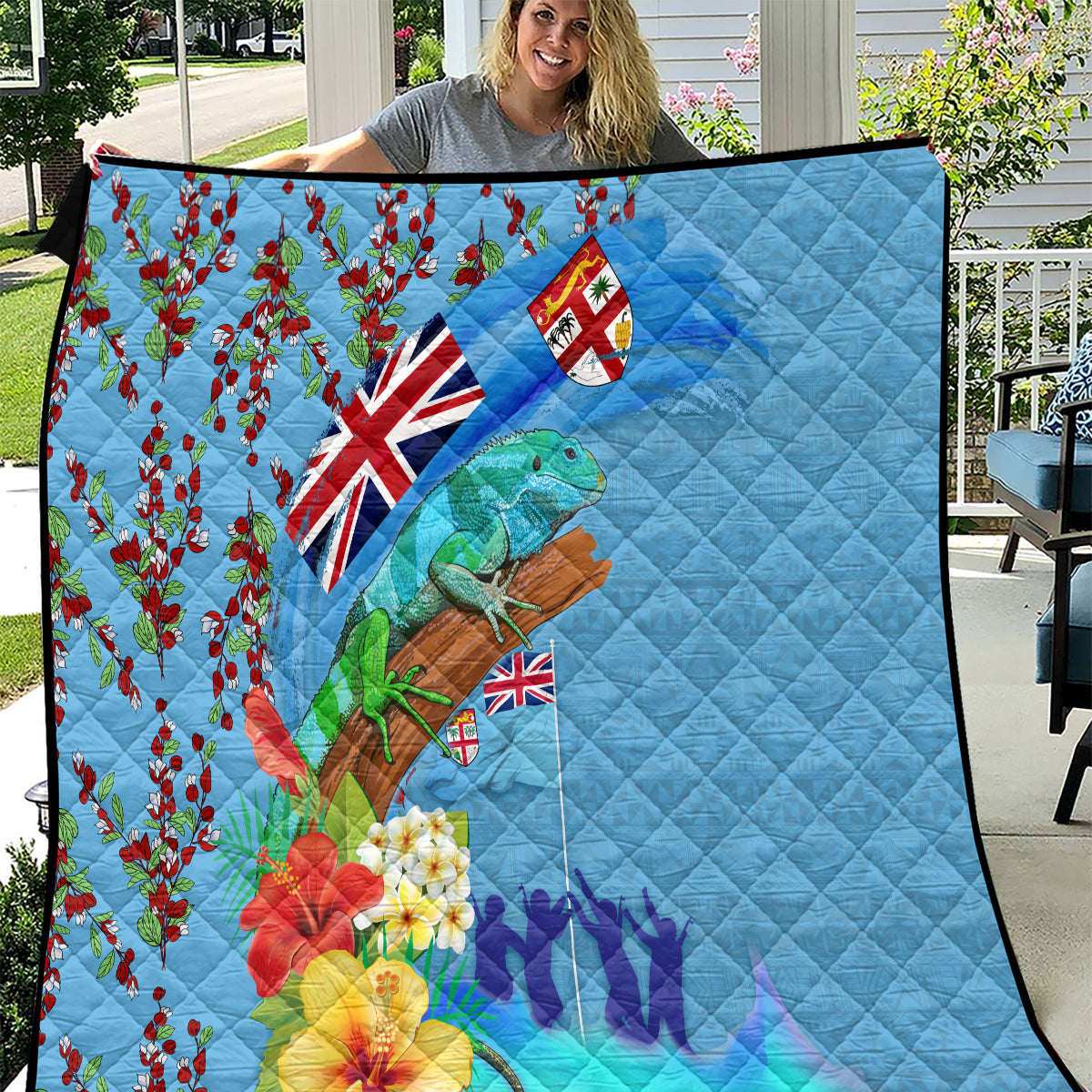 Fiji Day Quilt Tagimoucia Flower and Melanesia Pattern LT03 Blue - Polynesian Pride
