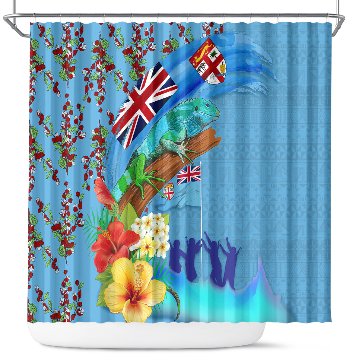 Fiji Day Shower Curtain Tagimoucia Flower and Melanesia Pattern