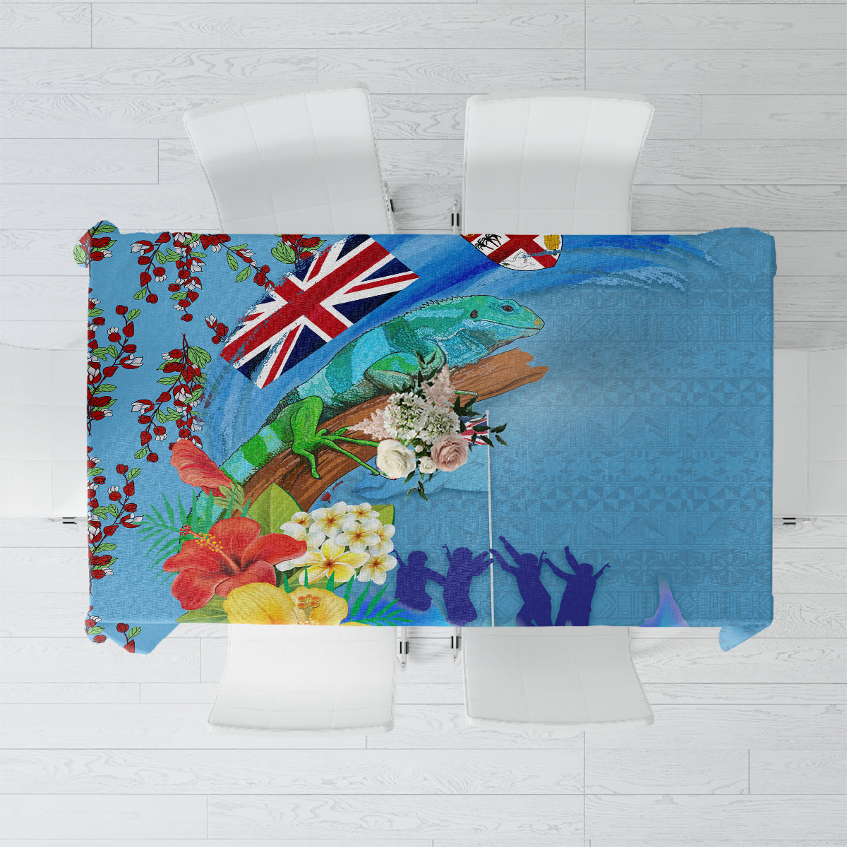 Fiji Day Tablecloth Tagimoucia Flower and Melanesia Pattern LT03 Blue - Polynesian Pride