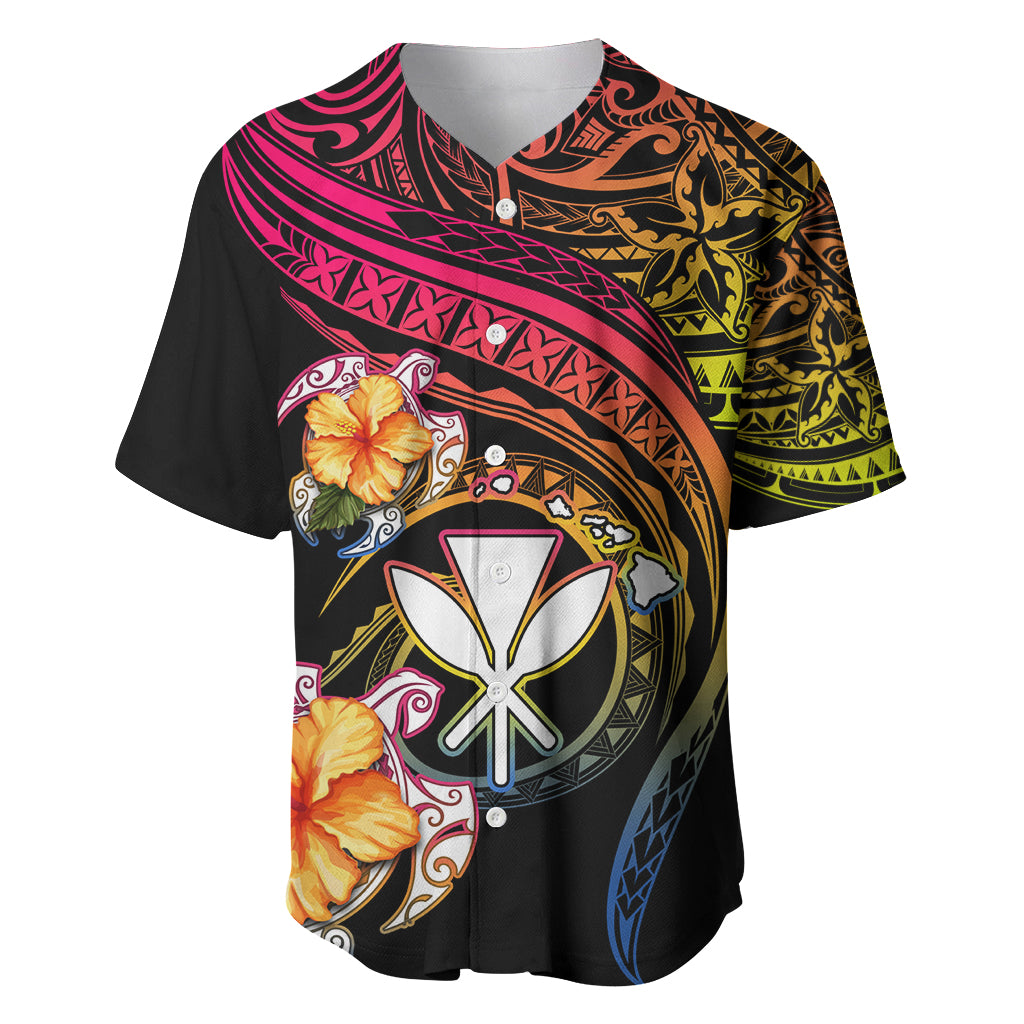 Polynesia Hawaii Turtle Day Baseball Jersey Hibiscus and Kanaka Maoli LT03 Black - Polynesian Pride