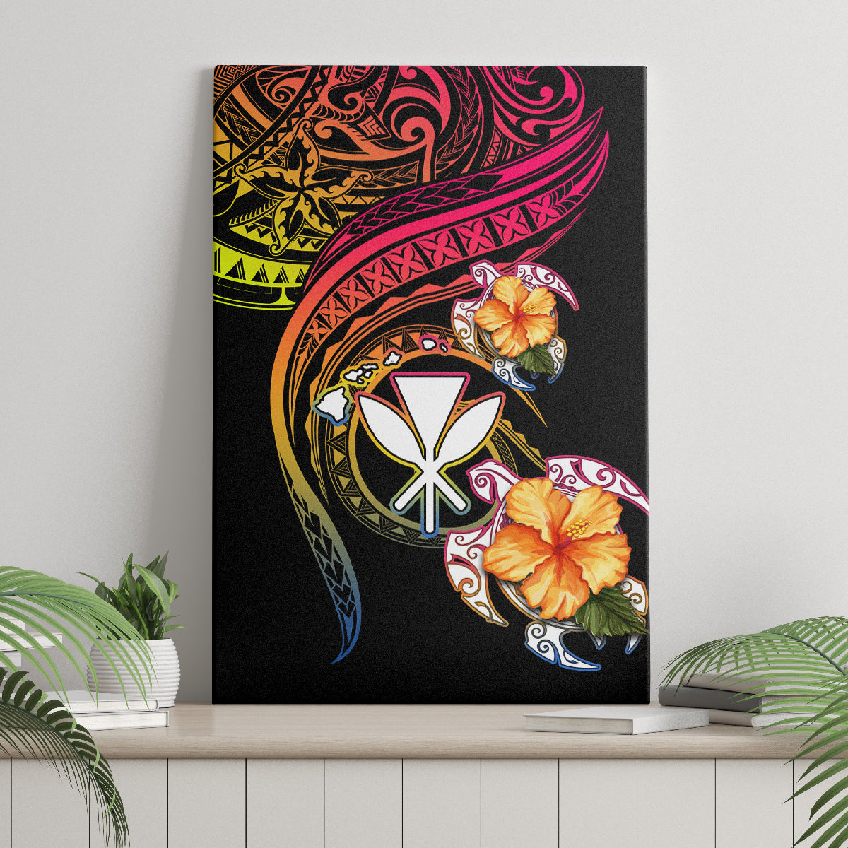 Polynesia Hawaii Turtle Day Canvas Wall Art Hibiscus and Kanaka Maoli LT03 - Polynesian Pride