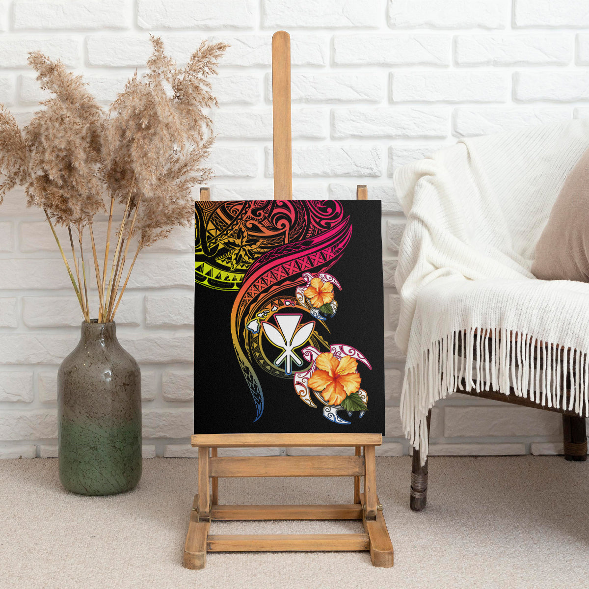 Polynesia Hawaii Turtle Day Canvas Wall Art Hibiscus and Kanaka Maoli LT03 - Polynesian Pride
