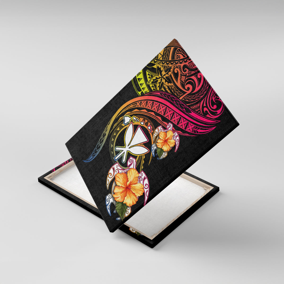 Polynesia Hawaii Turtle Day Canvas Wall Art Hibiscus and Kanaka Maoli LT03 With Frame Black - Polynesian Pride