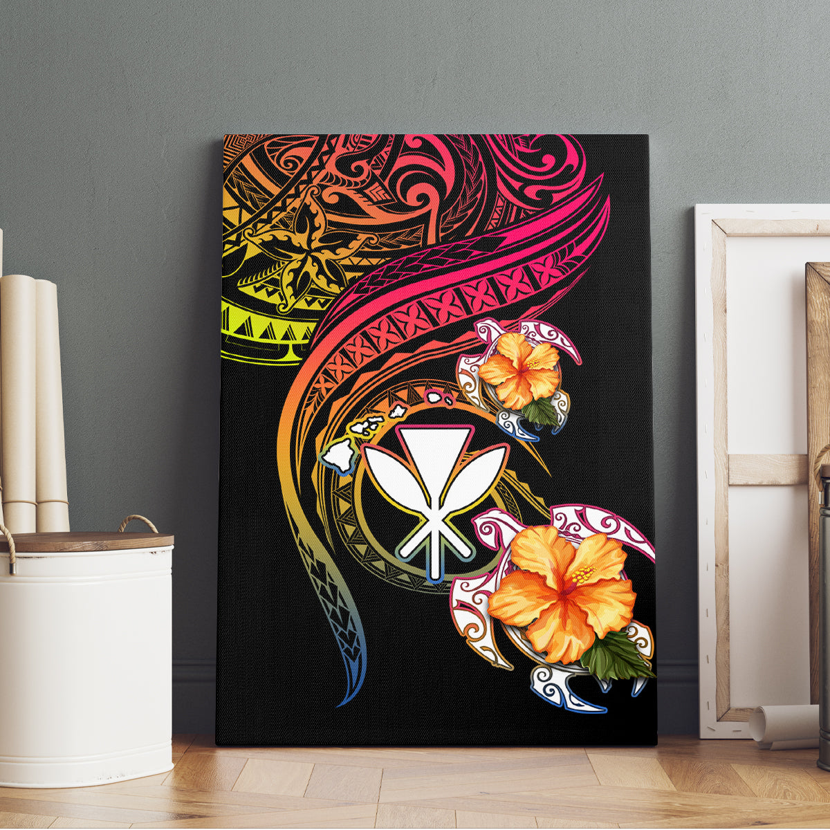Polynesia Hawaii Turtle Day Canvas Wall Art Hibiscus and Kanaka Maoli LT03 - Polynesian Pride