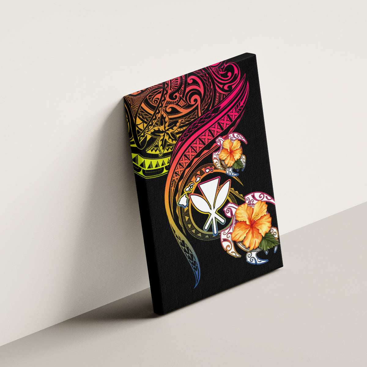 Polynesia Hawaii Turtle Day Canvas Wall Art Hibiscus and Kanaka Maoli LT03 - Polynesian Pride