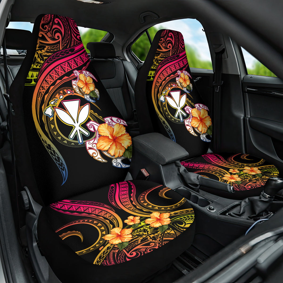 Polynesia Hawaii Turtle Day Car Seat Cover Hibiscus and Kanaka Maoli LT03 One Size Black - Polynesian Pride