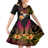 Polynesia Hawaii Turtle Day Kid Short Sleeve Dress Hibiscus and Kanaka Maoli LT03 KID Black - Polynesian Pride