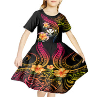 Polynesia Hawaii Turtle Day Kid Short Sleeve Dress Hibiscus and Kanaka Maoli LT03 - Polynesian Pride