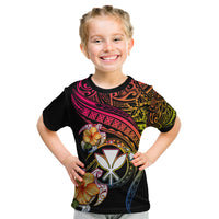 Polynesia Hawaii Turtle Day Kid T Shirt Hibiscus and Kanaka Maoli LT03 Black - Polynesian Pride