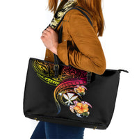 Polynesia Hawaii Turtle Day Leather Tote Bag Hibiscus and Kanaka Maoli LT03 Black - Polynesian Pride