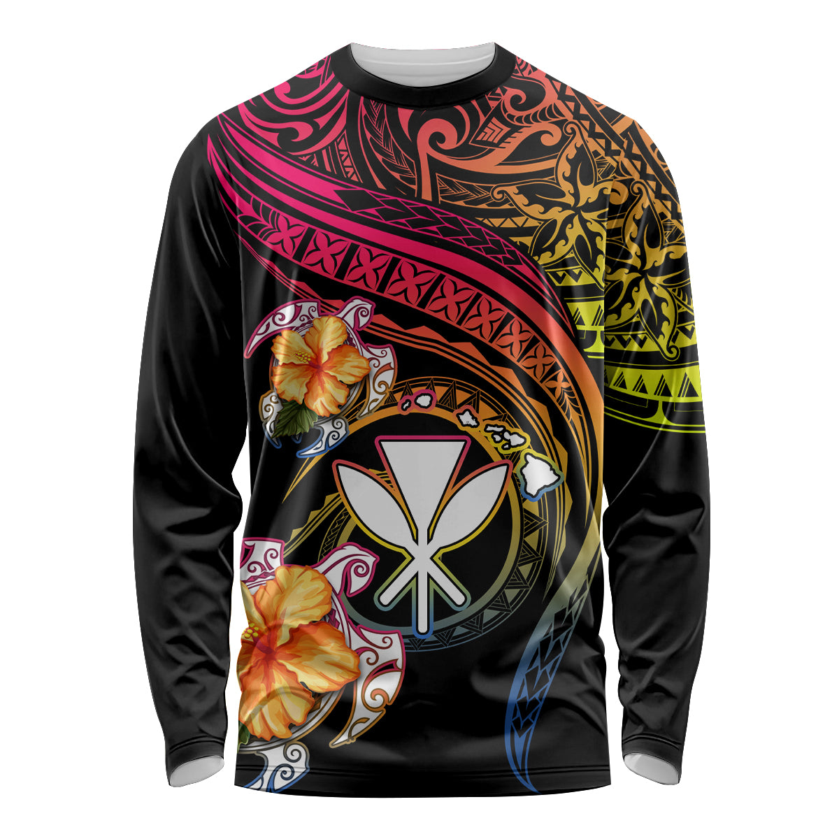 Polynesia Hawaii Turtle Day Long Sleeve Shirt Hibiscus and Kanaka Maoli LT03 Unisex Black - Polynesian Pride
