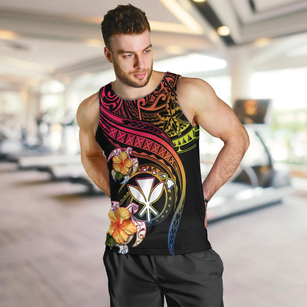 Polynesia Hawaii Turtle Day Men Tank Top Hibiscus and Kanaka Maoli LT03 Black - Polynesian Pride