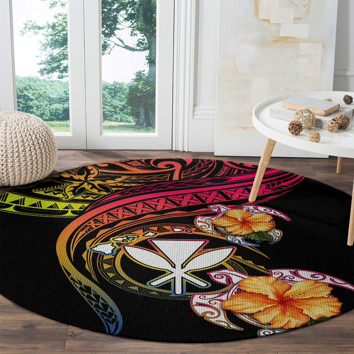 Polynesia Hawaii Turtle Day Round Carpet Hibiscus and Kanaka Maoli LT03 - Polynesian Pride