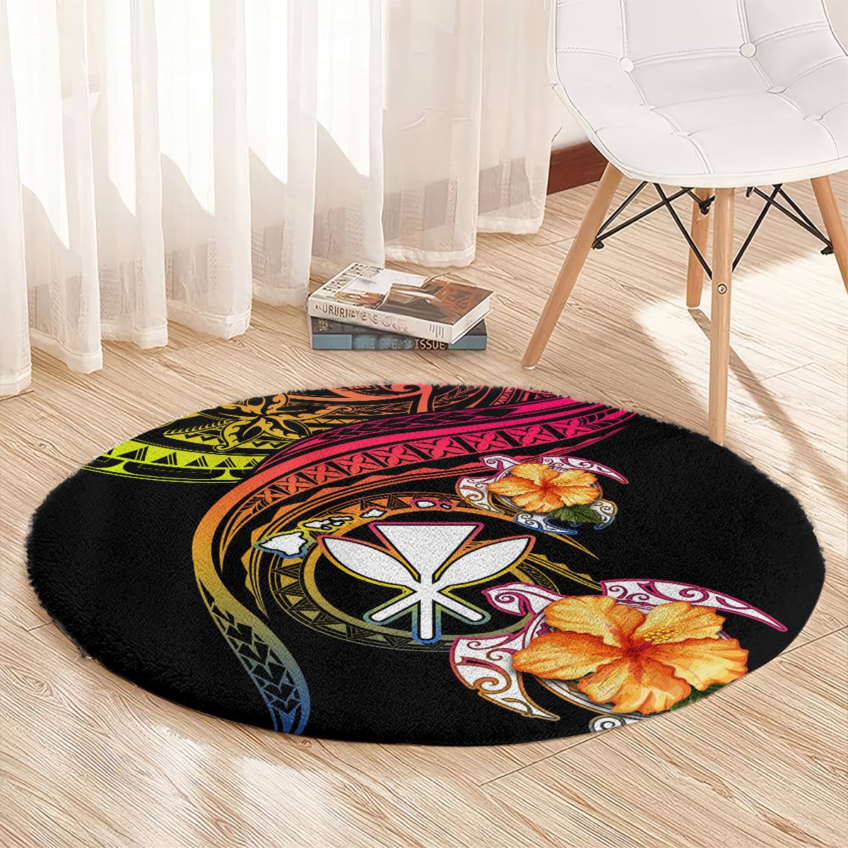 Polynesia Hawaii Turtle Day Round Carpet Hibiscus and Kanaka Maoli LT03 - Polynesian Pride