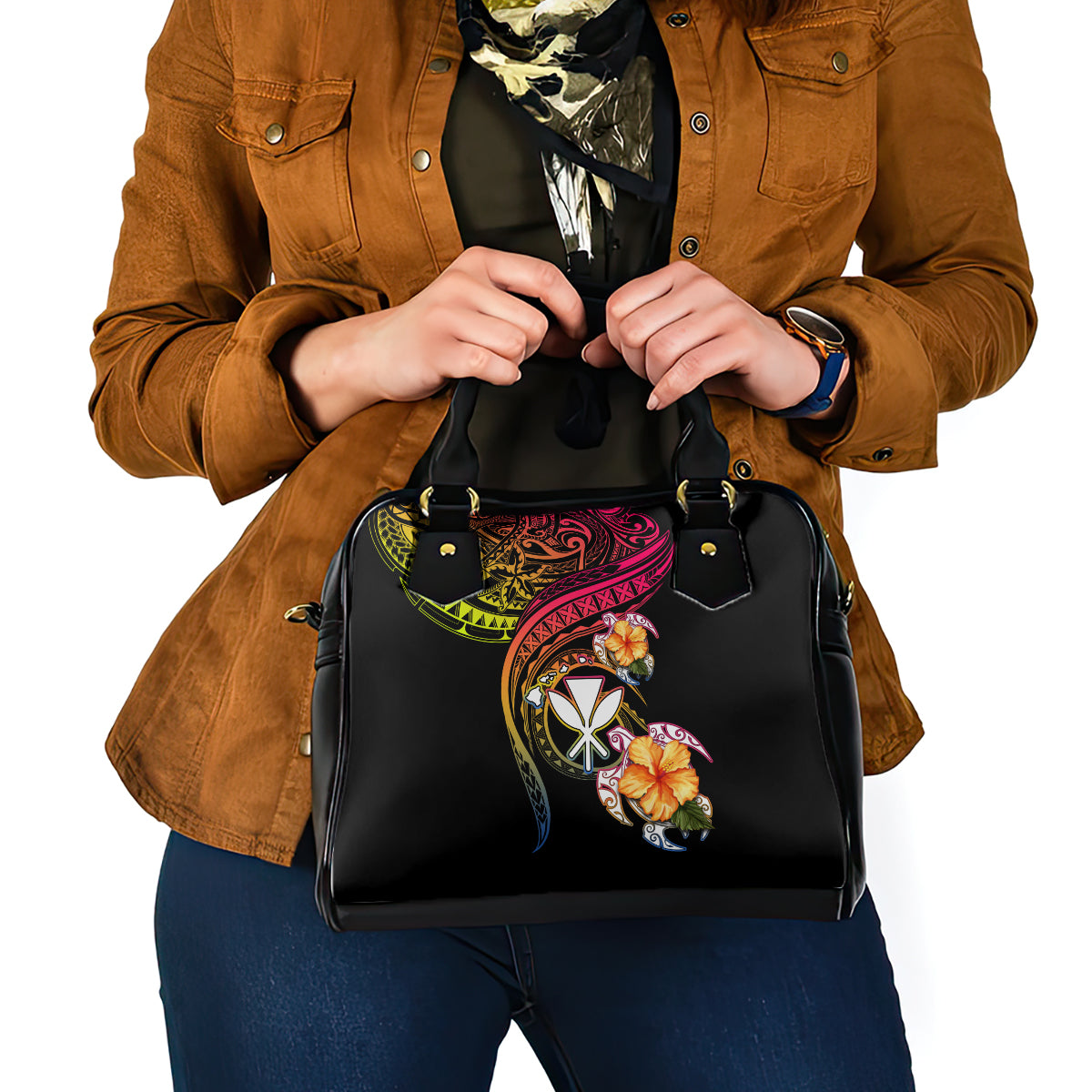 Polynesia Hawaii Turtle Day Shoulder Handbag Hibiscus and Kanaka Maoli LT03 - Polynesian Pride