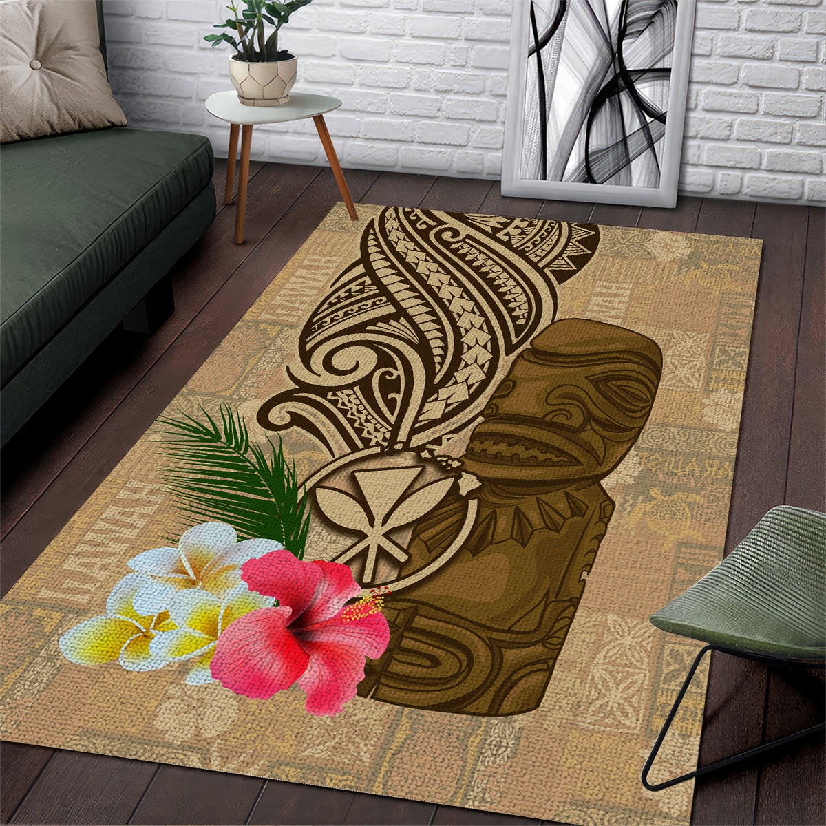 Hawaii Kanaloa Tiki Area Rug Polynesian Tattoo and Tapa Pattern LT03 Beige - Polynesian Pride