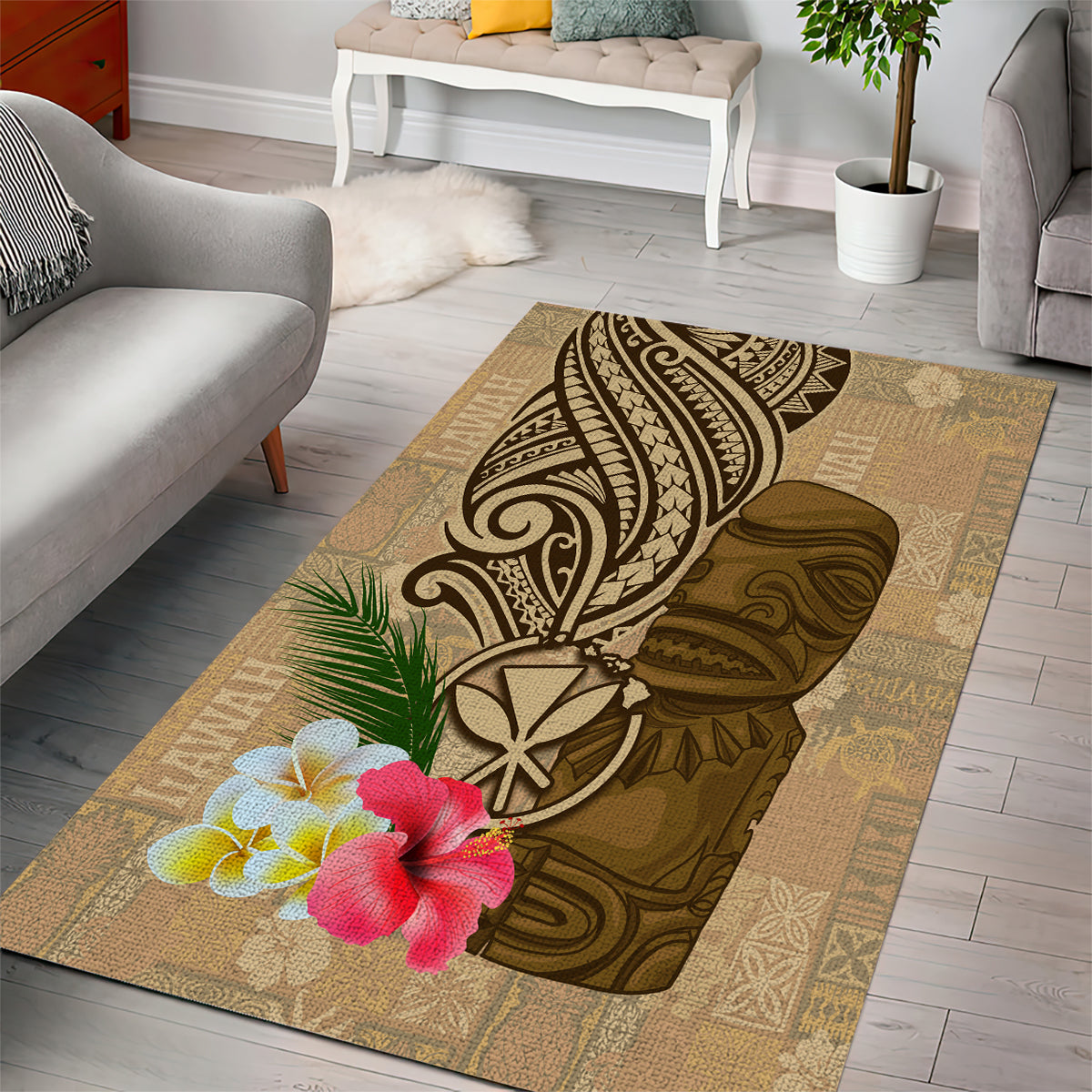 Hawaii Kanaloa Tiki Area Rug Polynesian Tattoo and Tapa Pattern LT03 - Polynesian Pride