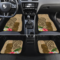 Hawaii Kanaloa Tiki Car Mats Polynesian Tattoo and Tapa Pattern LT03 Set 4pcs Beige - Polynesian Pride
