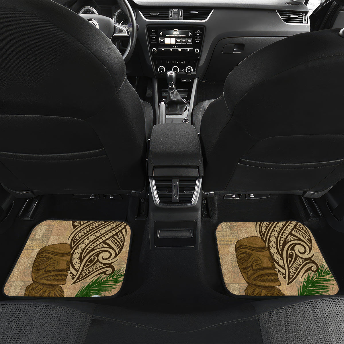 Hawaii Kanaloa Tiki Car Mats Polynesian Tattoo and Tapa Pattern LT03 Set 2pcs - Back Beige - Polynesian Pride