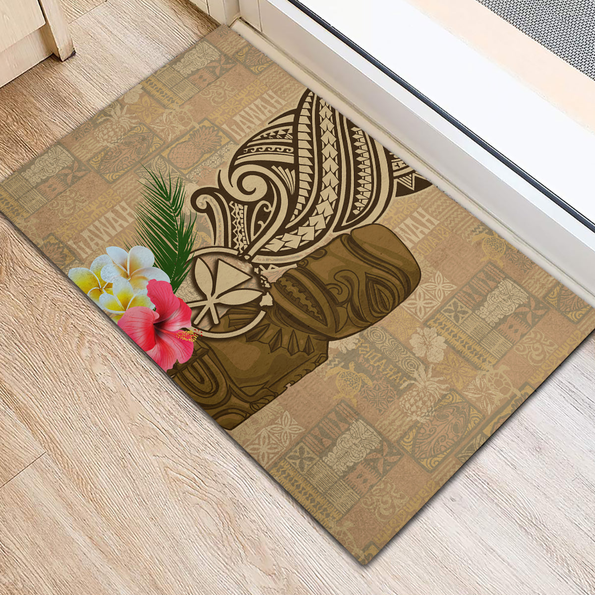 Hawaii Kanaloa Tiki Rubber Doormat Polynesian Tattoo and Tapa Pattern LT03 - Polynesian Pride