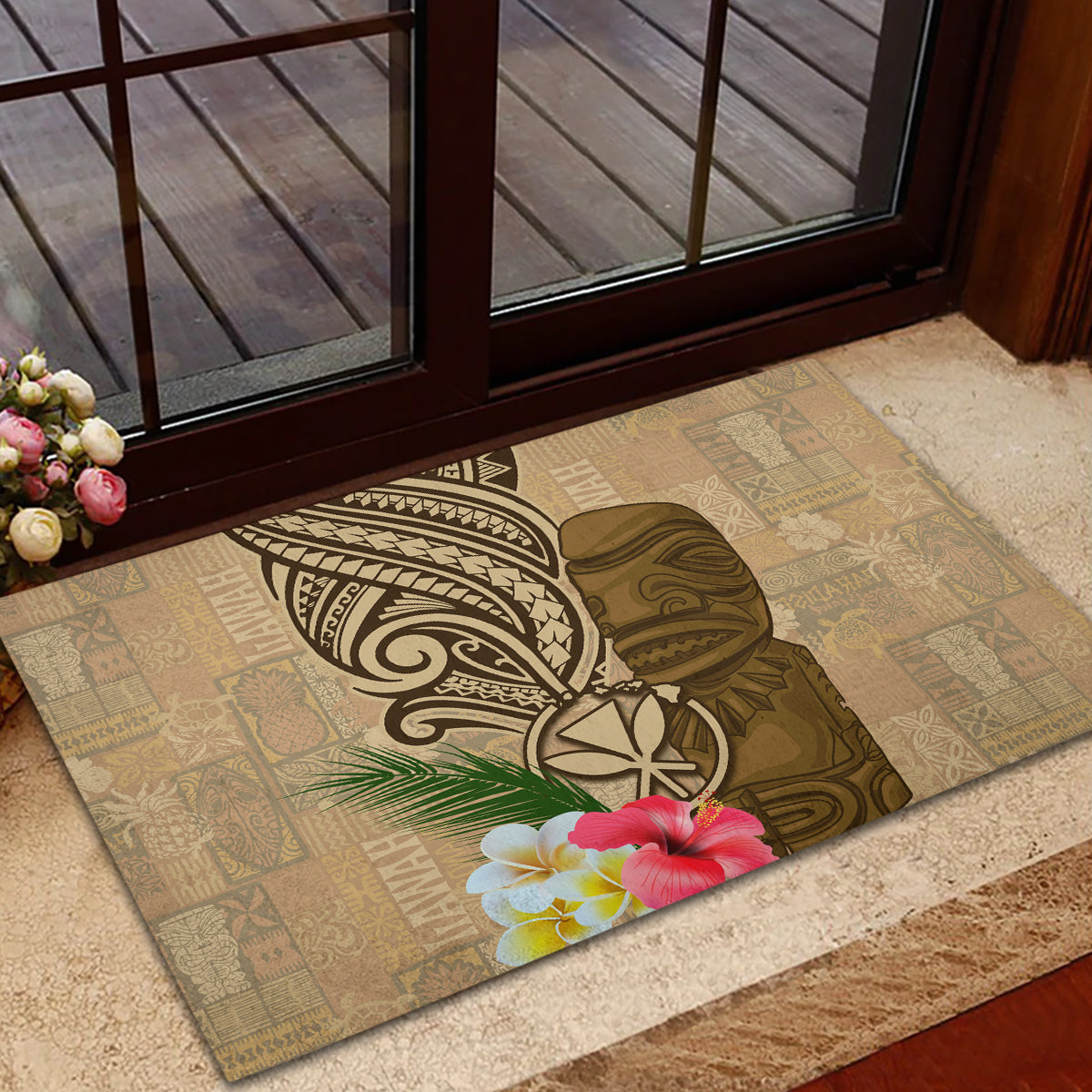 Hawaii Kanaloa Tiki Rubber Doormat Polynesian Tattoo and Tapa Pattern LT03 - Polynesian Pride