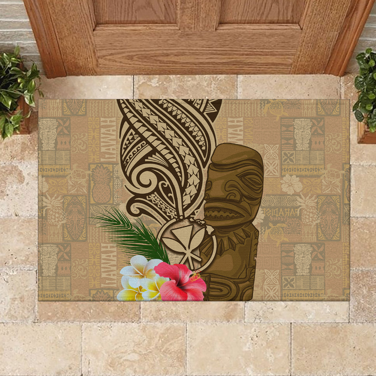Hawaii Kanaloa Tiki Rubber Doormat Polynesian Tattoo and Tapa Pattern LT03 - Polynesian Pride