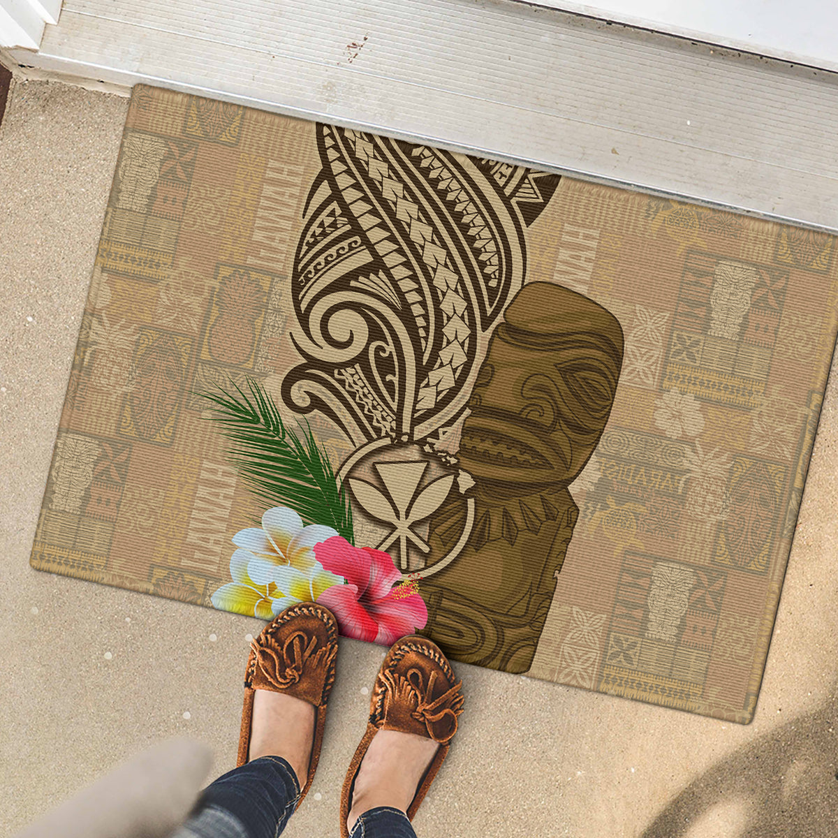 Hawaii Kanaloa Tiki Rubber Doormat Polynesian Tattoo and Tapa Pattern LT03 - Polynesian Pride