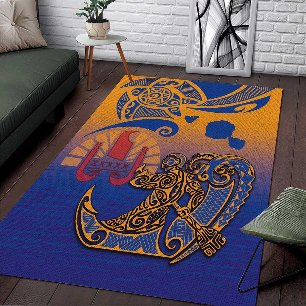 Hawaiki Nui Va'a Solo French Polynesia Area Rug Sunset Color LT03 Yellow - Polynesian Pride
