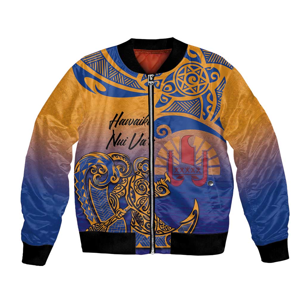 Hawaiki Nui Va'a Solo French Polynesia Bomber Jacket Sunset Color LT03 Unisex Yellow - Polynesian Pride
