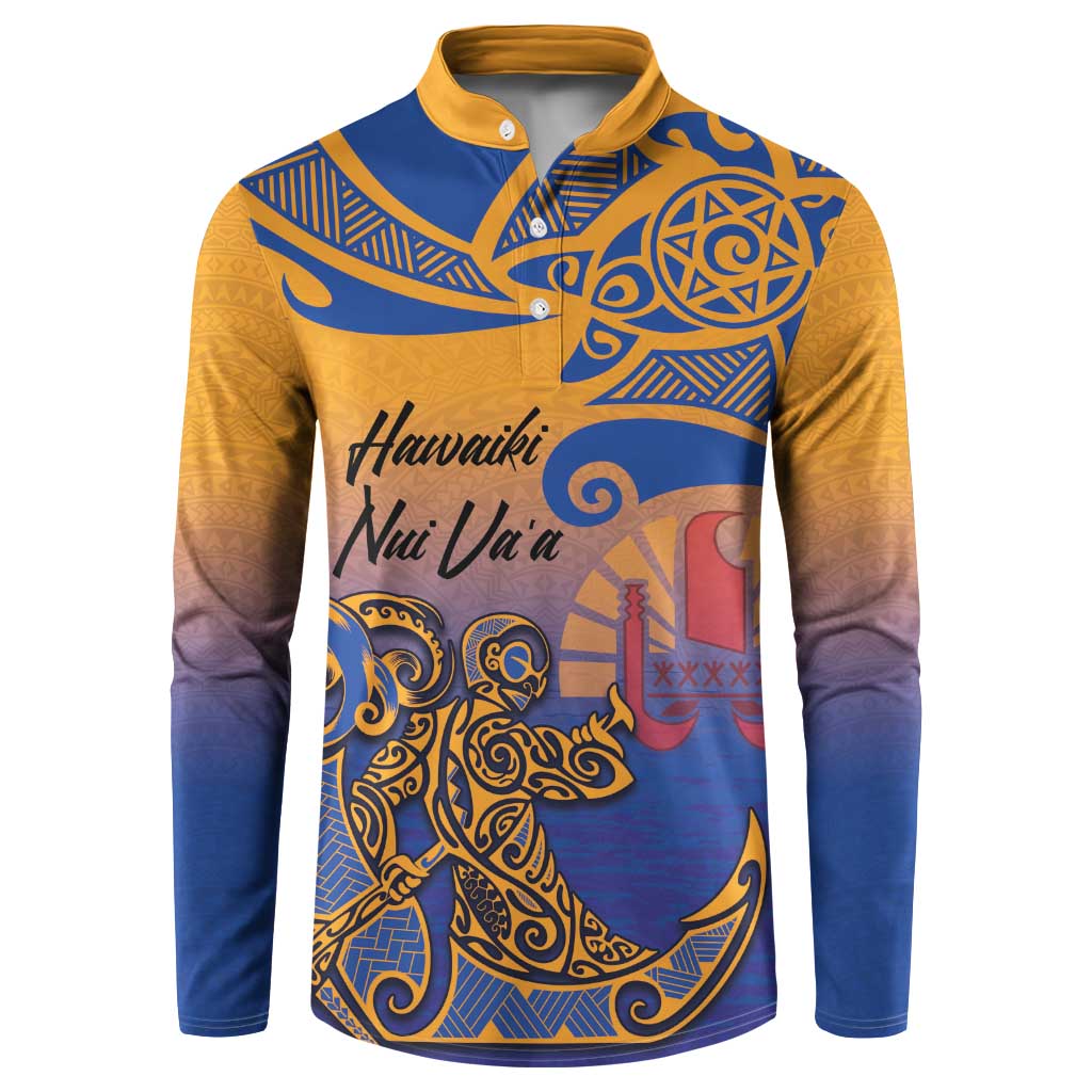 Hawaiki Nui Va'a Solo French Polynesia Button Sweatshirt Sunset Color LT03 Yellow - Polynesian Pride